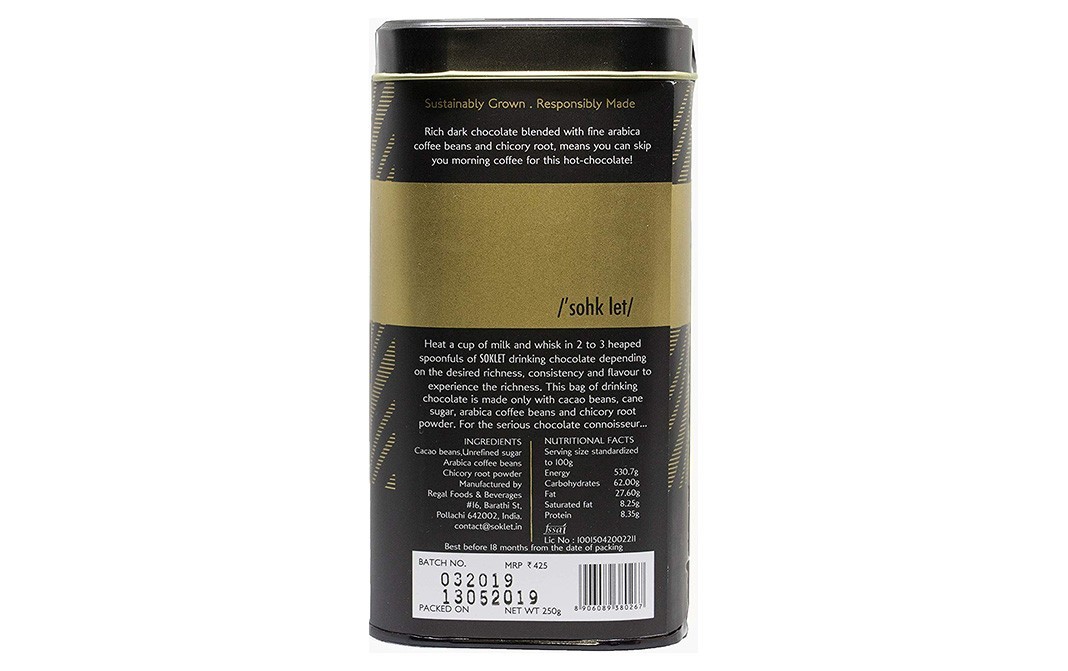 Soklet 55% Filter Kaapi Drinking Chocolate    Container  250 grams